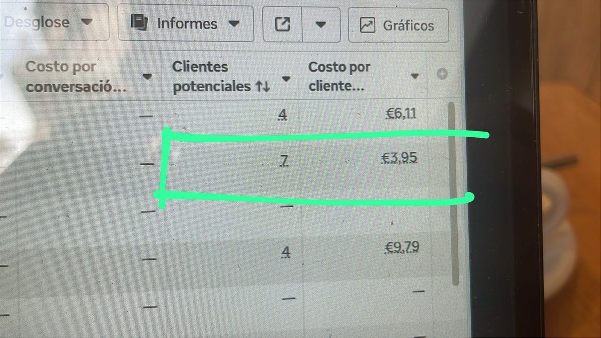 Panel Meta Ads de Drills BJJ: 7 leads a 3,95€ por lead